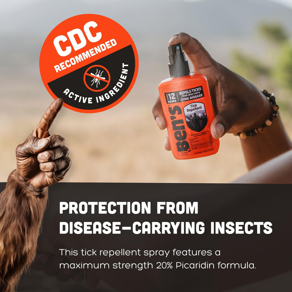 Ben's Tick Repellent 3-pack pump spray tucked in a pack for travel.