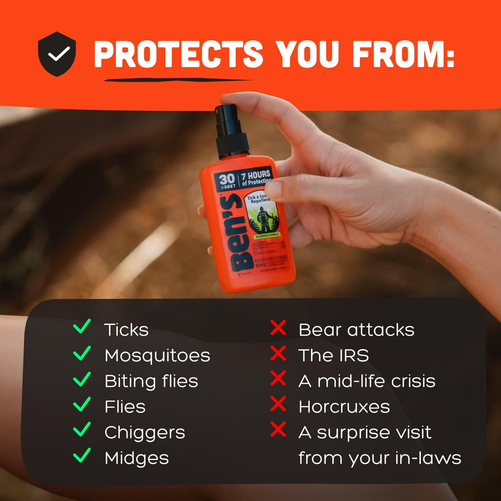 Water-based formula from Ben's repellent minimizes strong odors.
