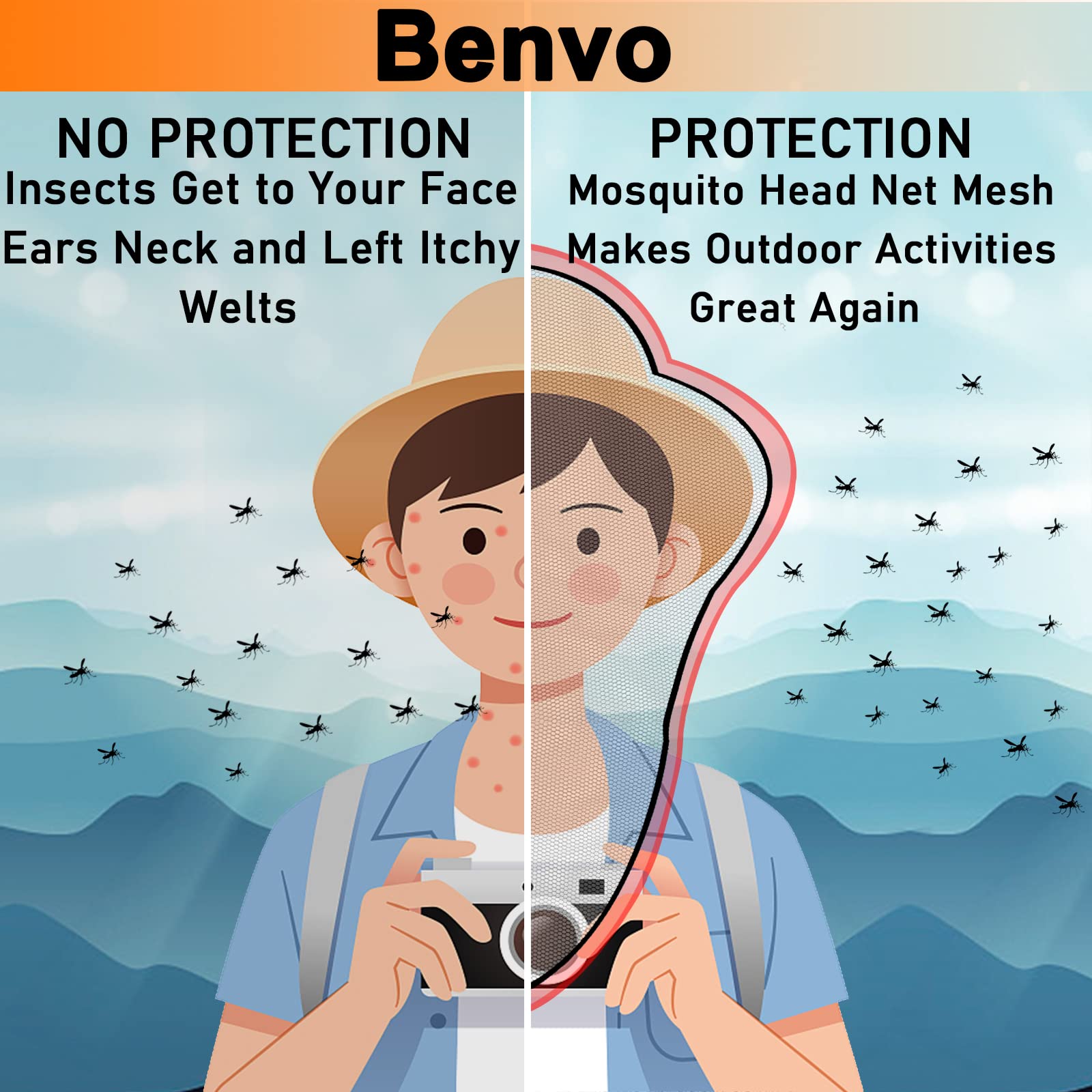 Benvo Head Net extra-fine mesh blocks small insects effectively