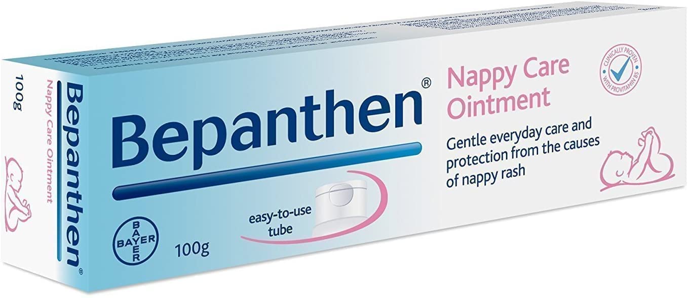 Bepanthen Ointment diaper rash application scene for soothing care.