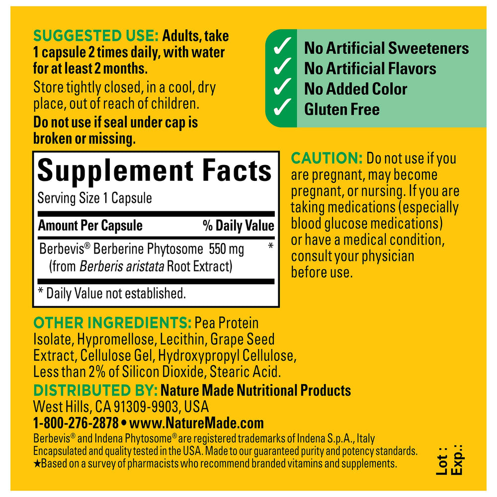 Berberine Phytosome capsules gluten-free claim on packaging.