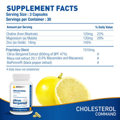 Pouring BergaMet Cholesterol Command bottle illustrates easy daily use.