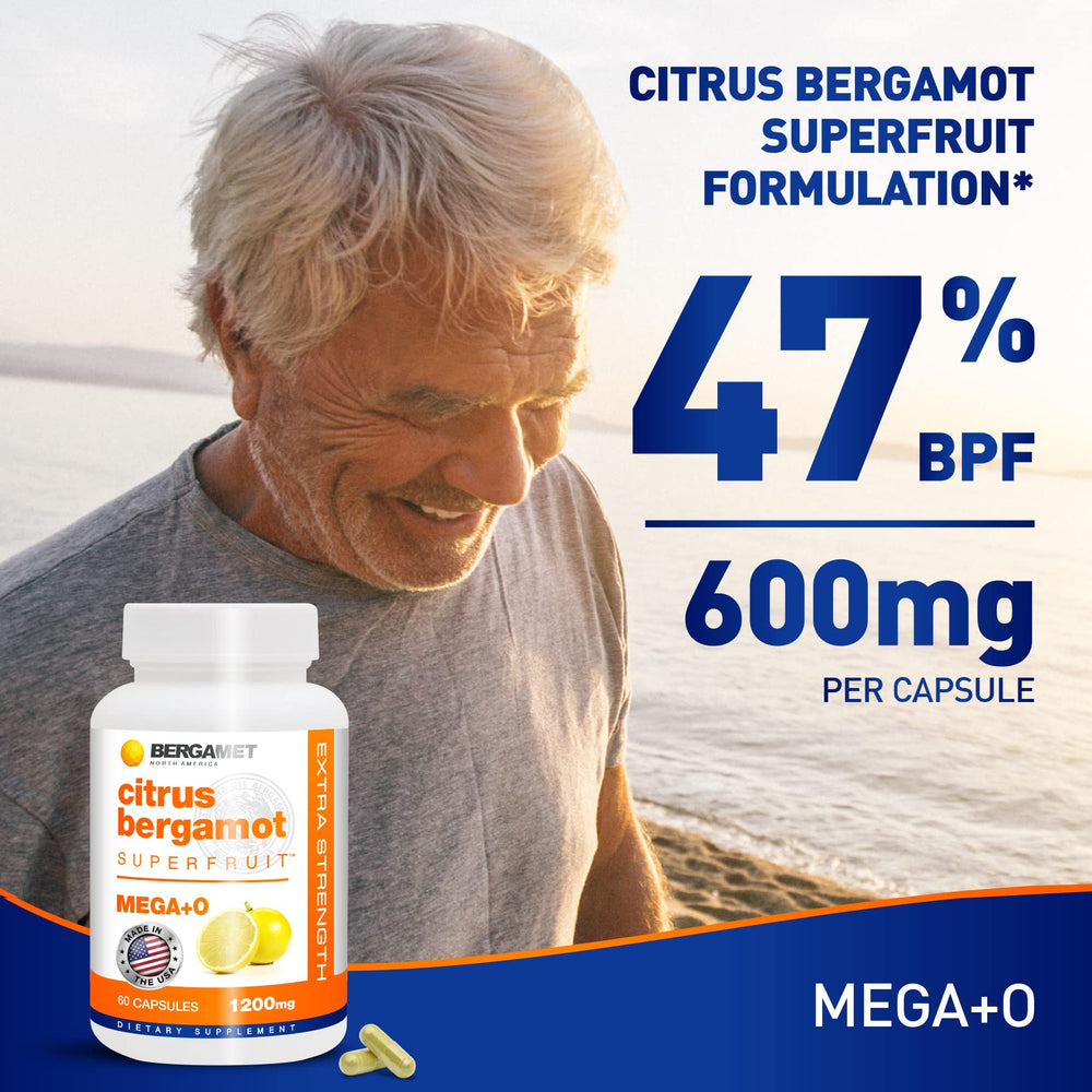 BergaMet Citrus Bergamot capsules visual, 1200mg serving designed for daily use.