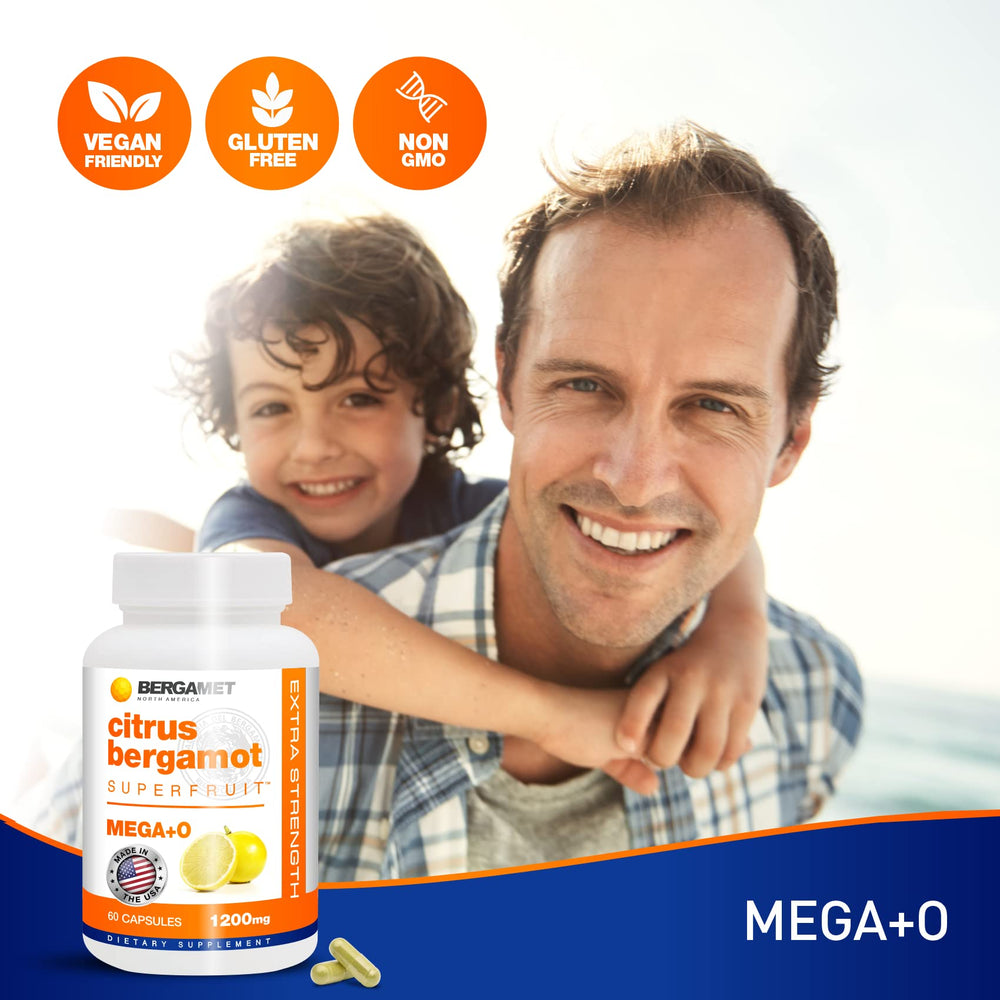 BergaMet bottle close-up, showcasing 47% BPFG polyphenol concentration.