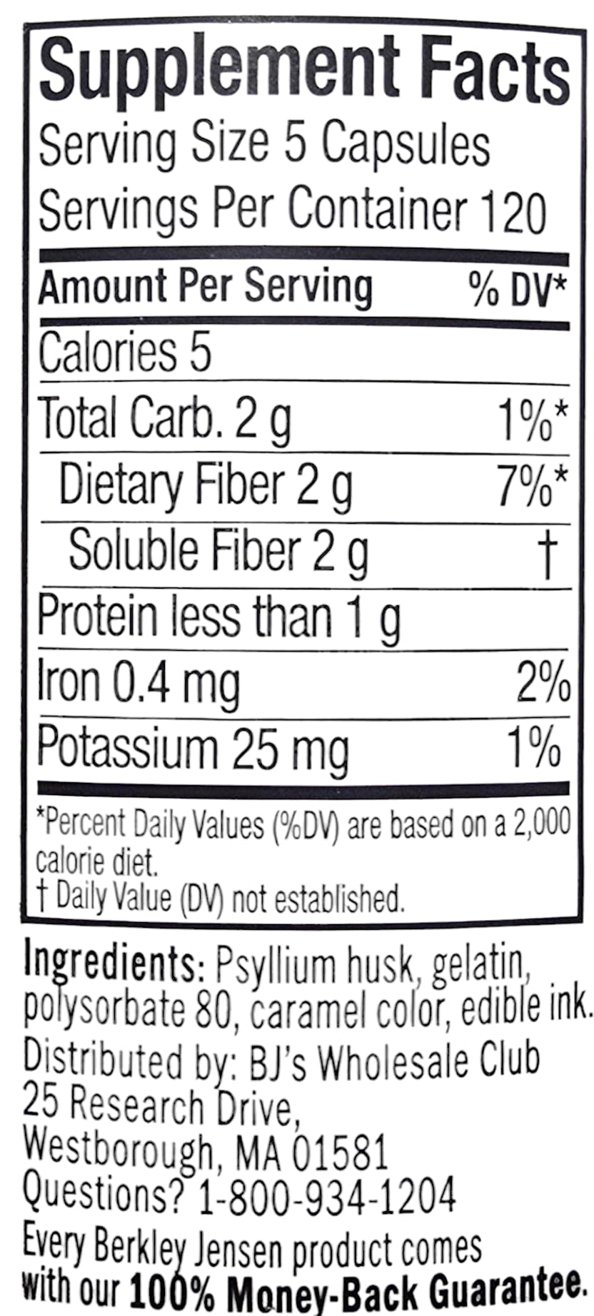 Berkley Jensen 600-count psyllium bottle on shelf for extended supply.
