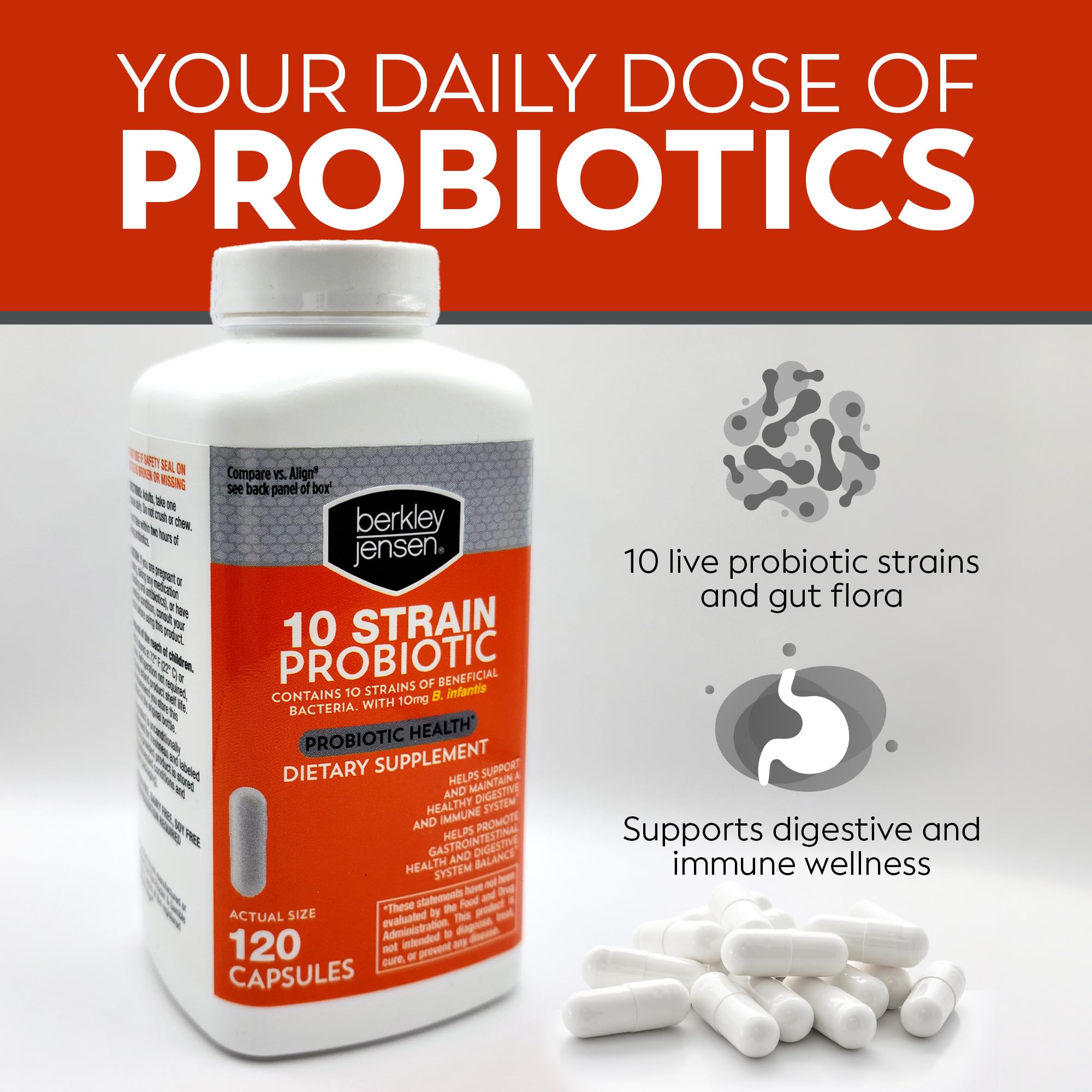Berkley Jensen probiotic capsules close-up for easy daily use