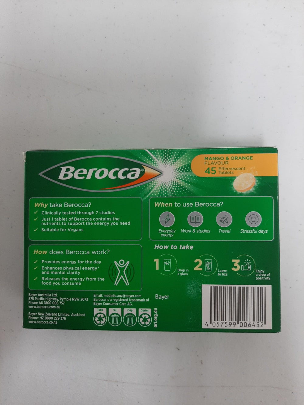 Berocca Energy bottle with 45 tablets for easy daily use