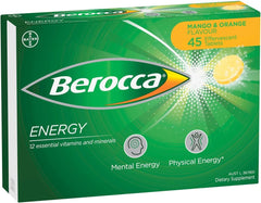 Berocca Energy mango-orange tablets dissolving in water for a daily boost