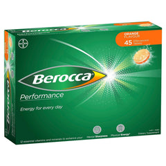 Berocca Orange packshot with 45-count bottle for daily vitamin routine