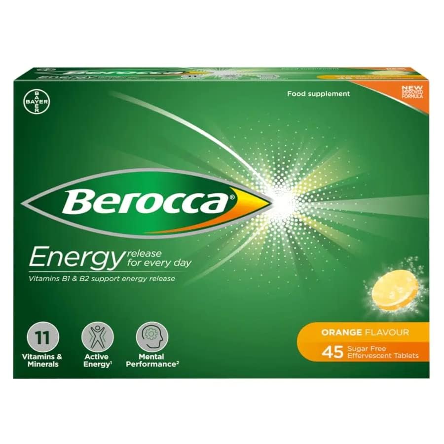 Glass of Berocca Orange fizz over ice for a cool morning sip