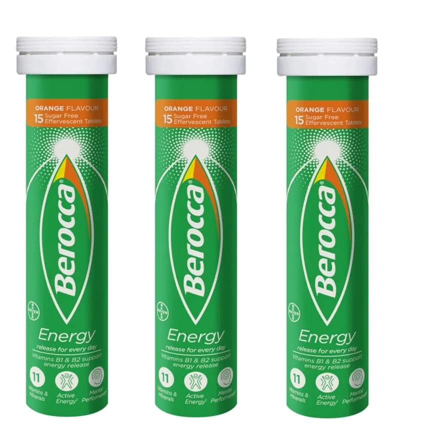 Berocca Orange label close-up highlighting vitamins and colours