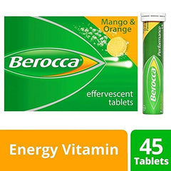 Berocca Orange effervescent bottle close-up, front view of packaging