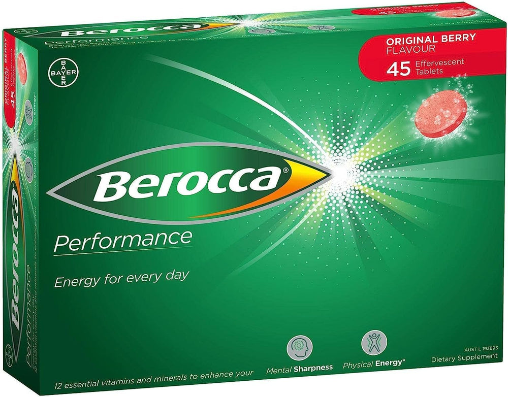 Berocca Performance Original Berry tablet close-up emphasizes fruity flavor and effervescence