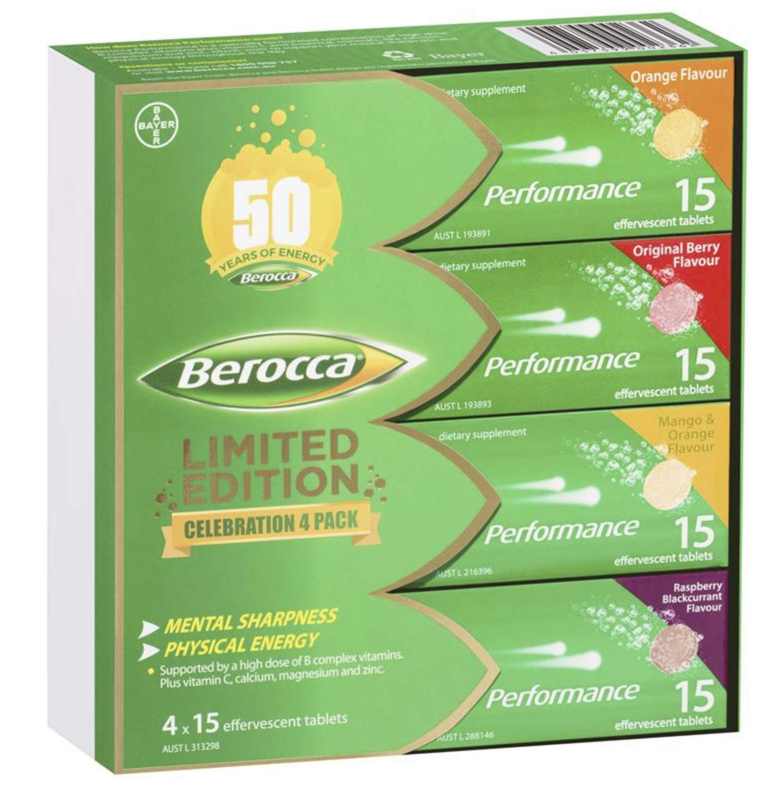 Berocca Original Berry tablets with fruity flavor for focused moments.