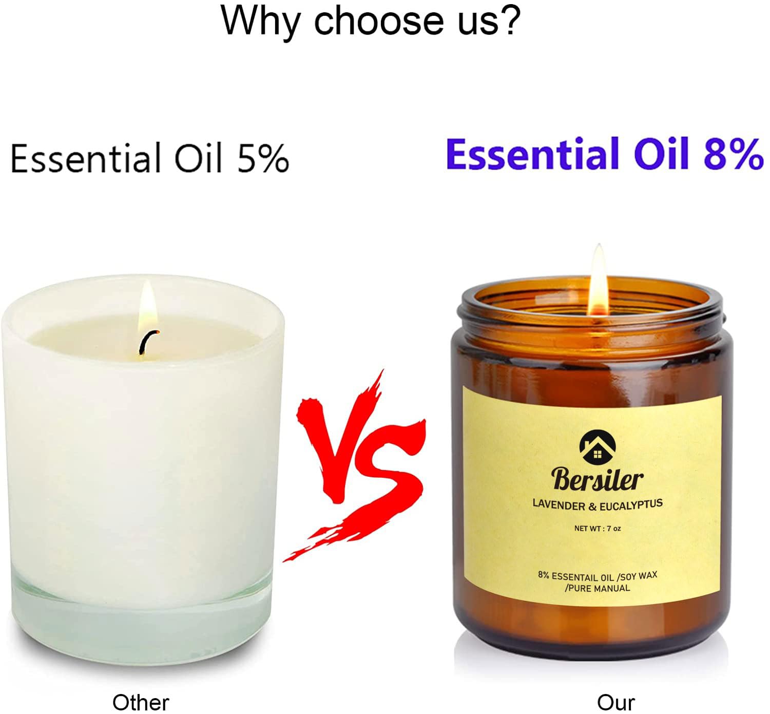 Bersiler lavender eucalyptus burn time 40-50 hours—long lasting ambiance.