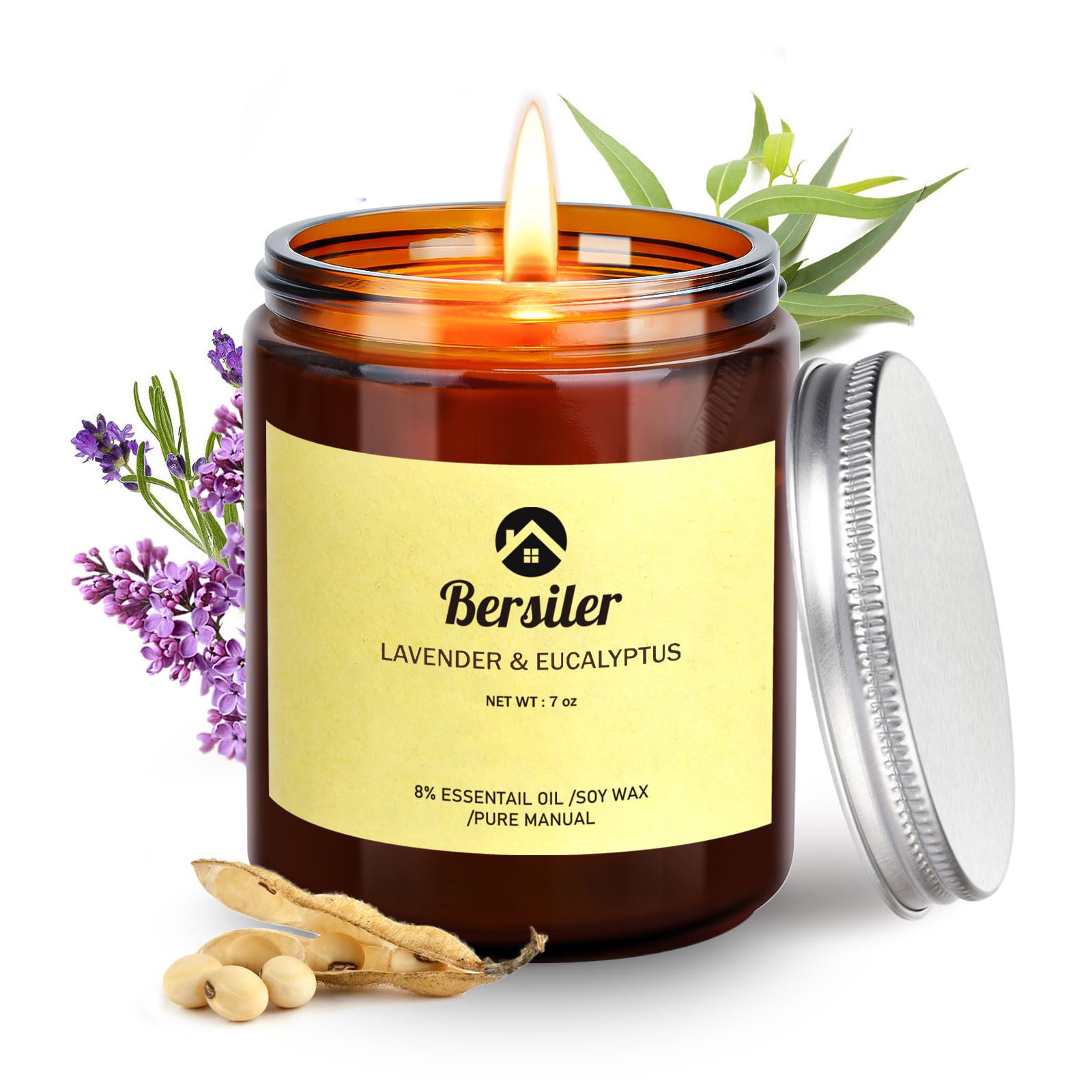 Bersiler Lavender Eucalyptus Candle 7oz—relaxing aroma for tranquil evenings.