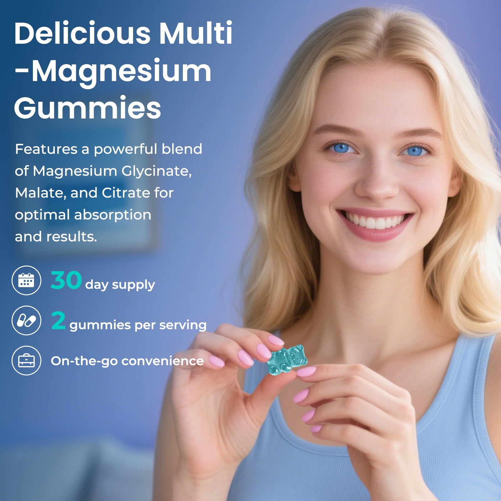 BERSOEVO magnesium gummies demonstrate two-daily-serve concept for a simple routine.