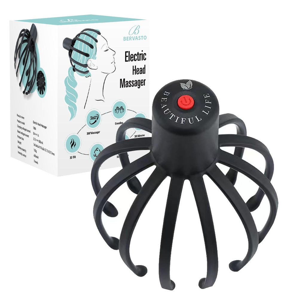BERVASTO head massager front view with three modes for personalized relaxation.