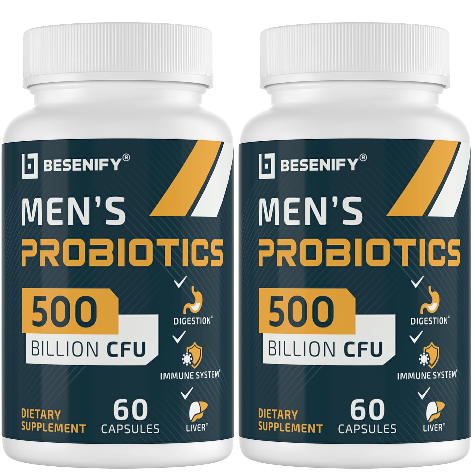 Besenify Probiotics for Men bottle shown, supporting digestive balance and wellness.