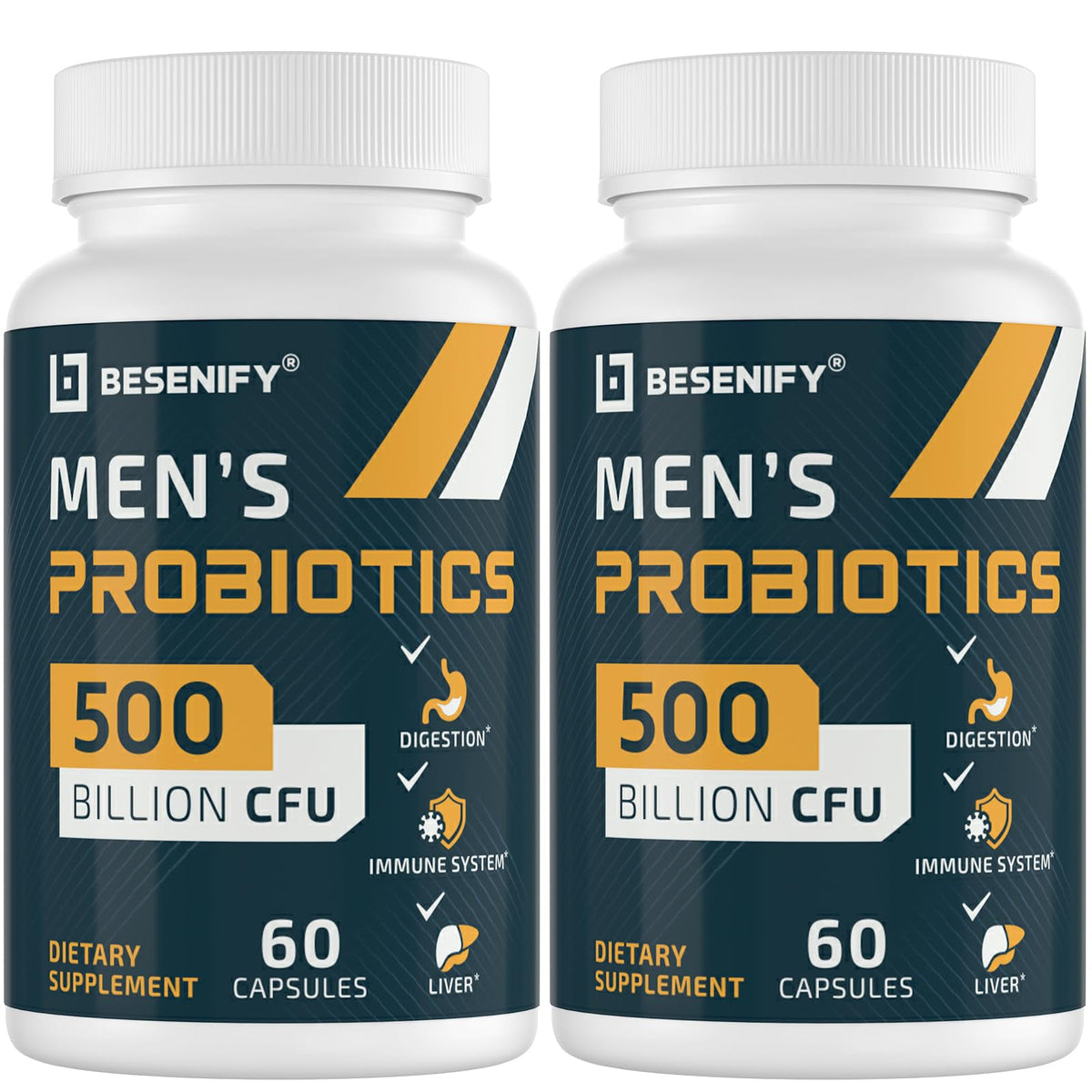 Besenify Probiotics for Men bottle shown, supporting digestive balance and wellness.