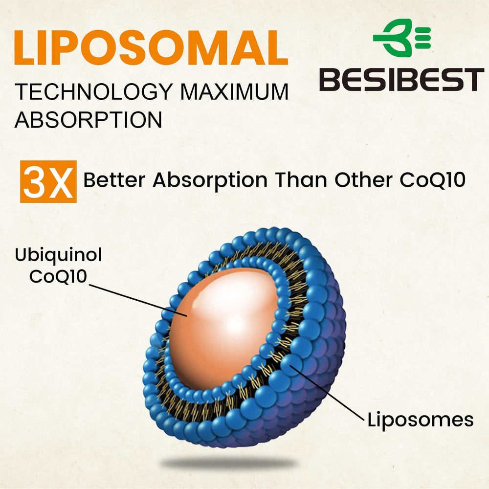 Besibest CoQ10 liposomal capsules for heart energy and cellular support.