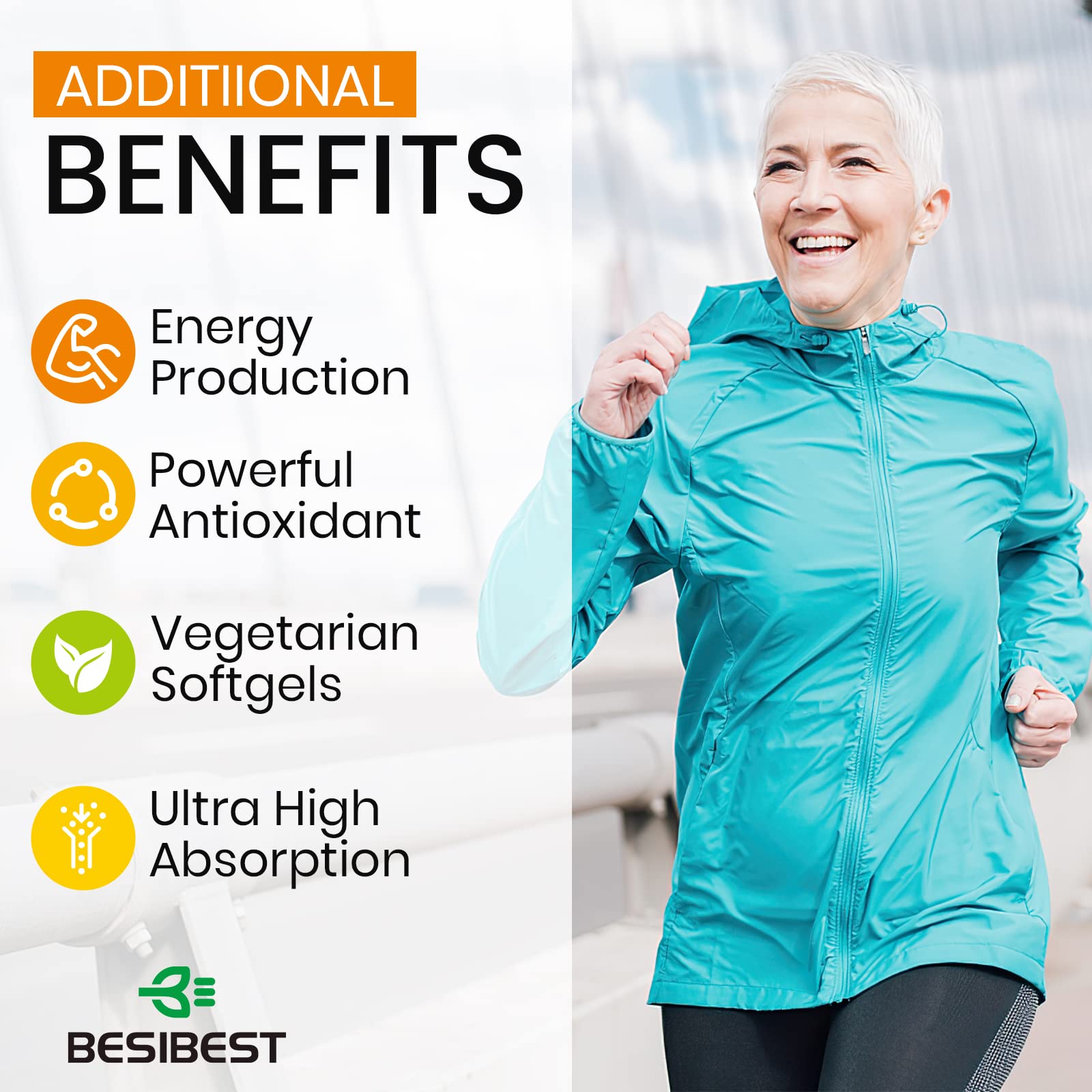 Besibest energy scene with softgels conveying ongoing daily support.
