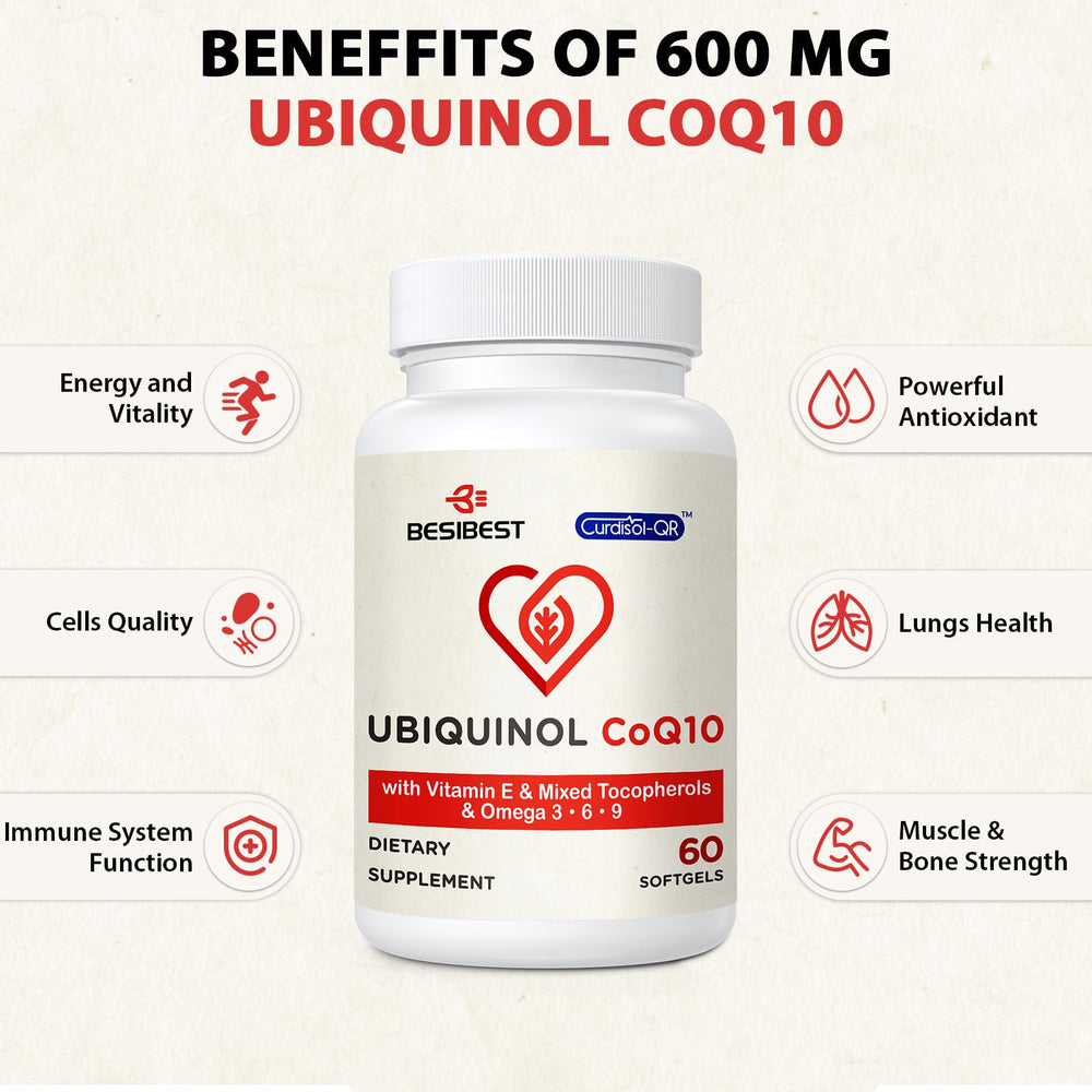 Besibest ubiquinol 600mg softgel third-party tested seal