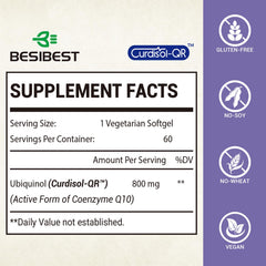 Besibest ubiquinol 800mg softgels on display, convenient vegan capsules.