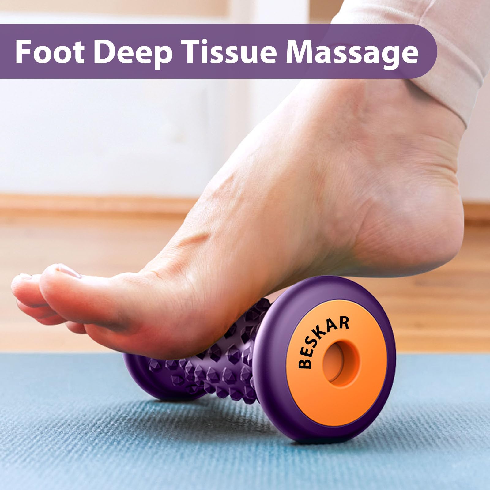 BESKAR foot massage roller demonstrates acupressure massage for relief
