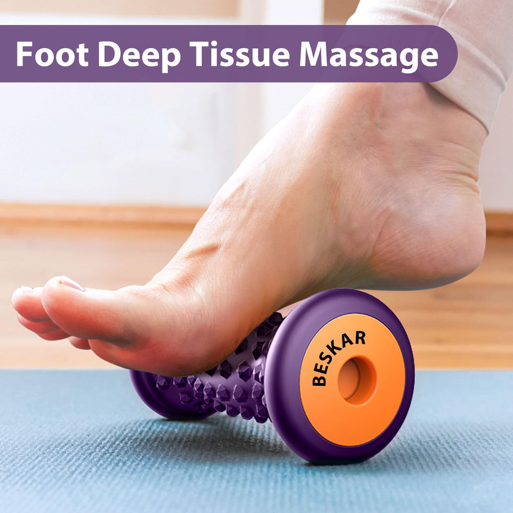 BESKAR foot massage roller demonstrates acupressure massage for relief