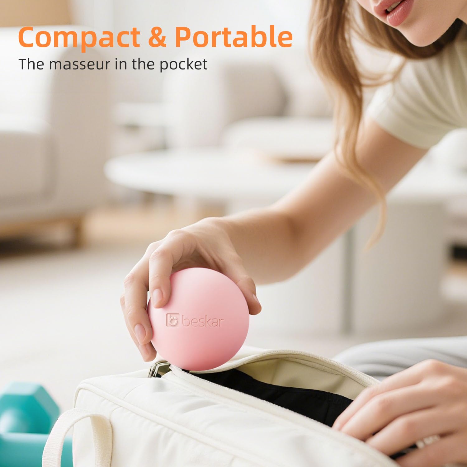 BESKAR portable massage ball designed in the USA for convenient home use.