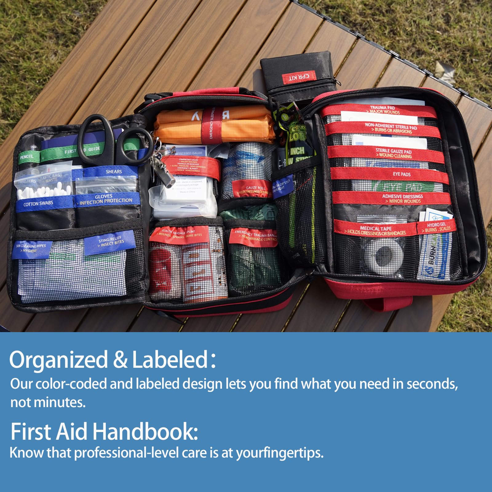 Besst Survivor organized compartments enable quick access to essential first aid supplies.