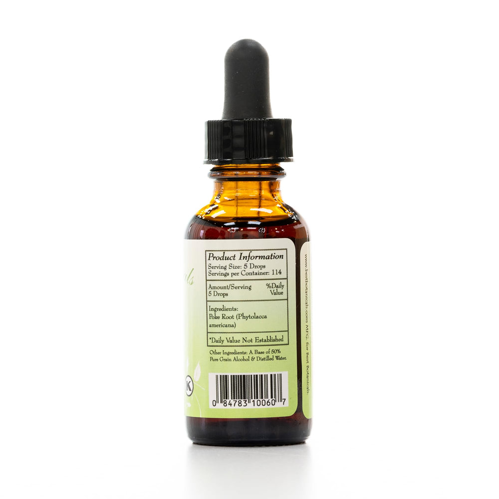 Best Botanicals Poke Root Extract drops ready to take with water.