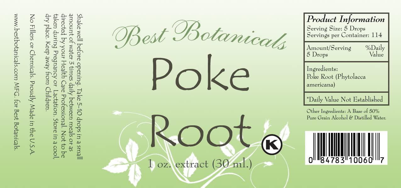 Best Botanicals Poke Root Extract packaging on shelf shows natural sourcing.