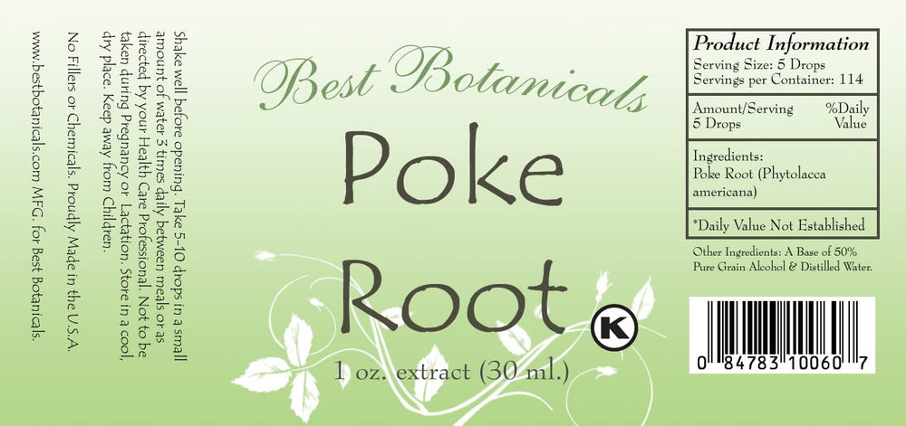 Best Botanicals Poke Root Extract packaging on shelf shows natural sourcing.