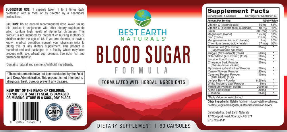 Best Earth Naturals Blood Sugar Formula banaba bottle highlights herbal balance