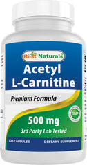 Best Naturals Acetyl L-Carnitine 500mg bottle for daily energy support.