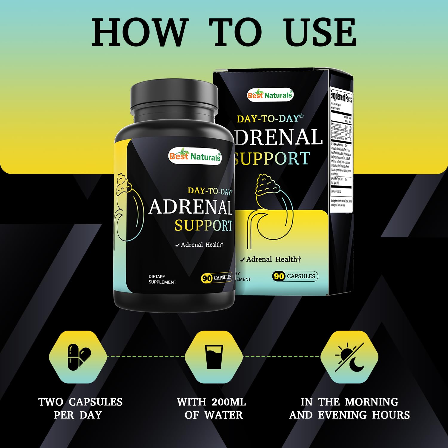Best Naturals Adrenal Support with Ashwagandha highlighted for adaptogenic balance.