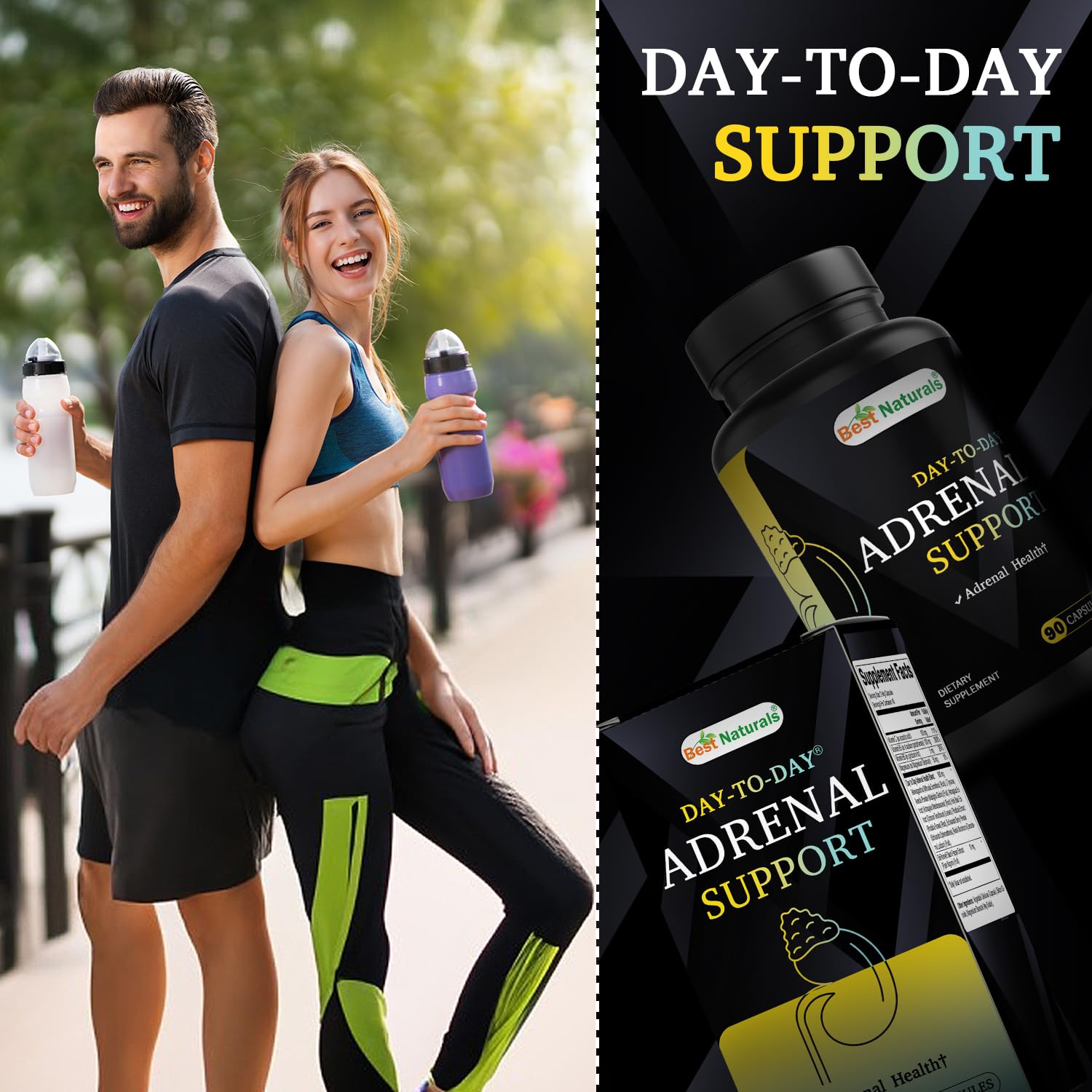 Best Naturals Adrenal Support with L-Tyrosine shown for everyday focus support.