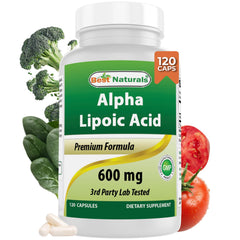 Best Naturals Alpha Lipoic Acid bottle with 600 mg capsules for daily antioxidant support.