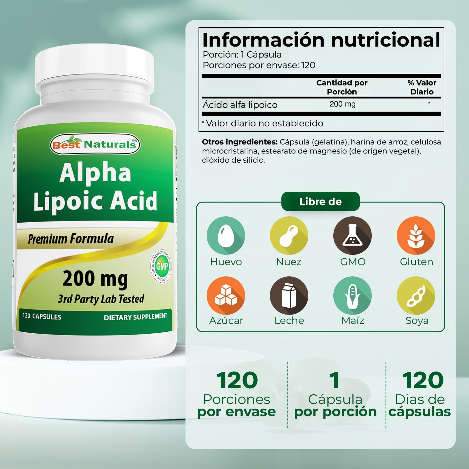 Best Naturals Alpha Lipoic Acid capsules close-up reveals 200 mg potency