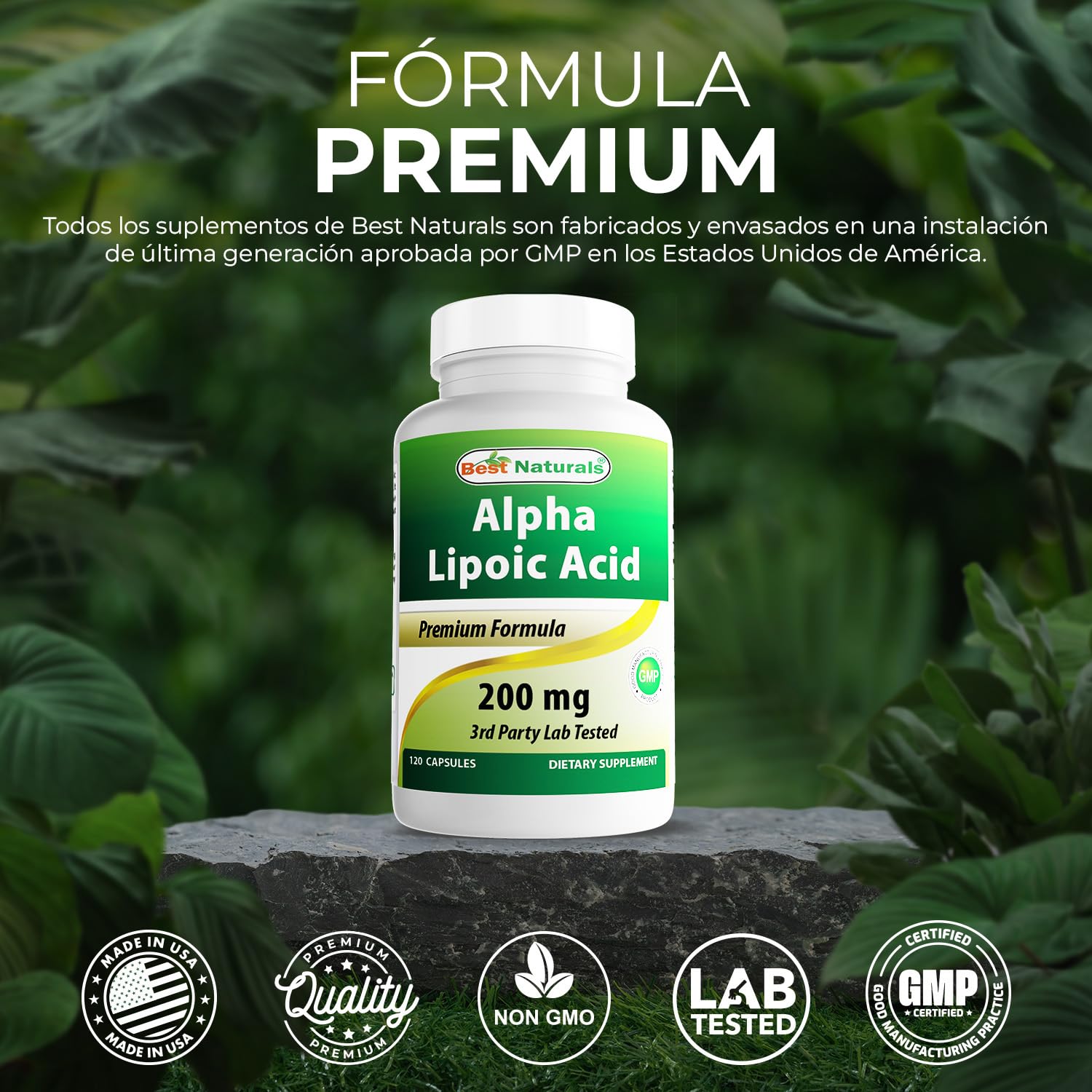 Best Naturals Alpha Lipoic Acid gluten-free and non-GMO icons for clean choice