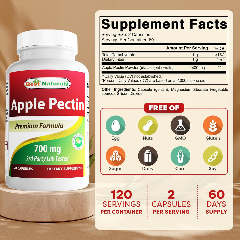 Close-up of Best Naturals Apple Pectin capsules for convenient daily fiber intake.