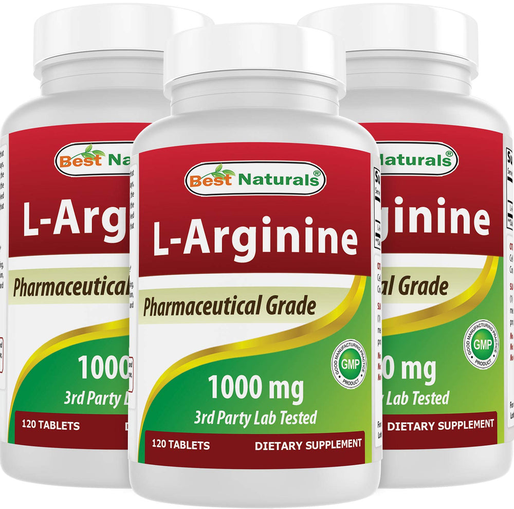 Best Naturals L-Arginine 1000 mg tablets in bottle, supports daily nitric oxide potential