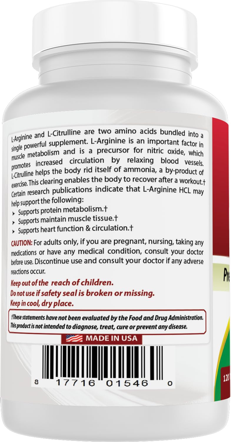 Best Naturals Arginine Citruline Complex USA-made seal emphasizing GMP and FDA facility.