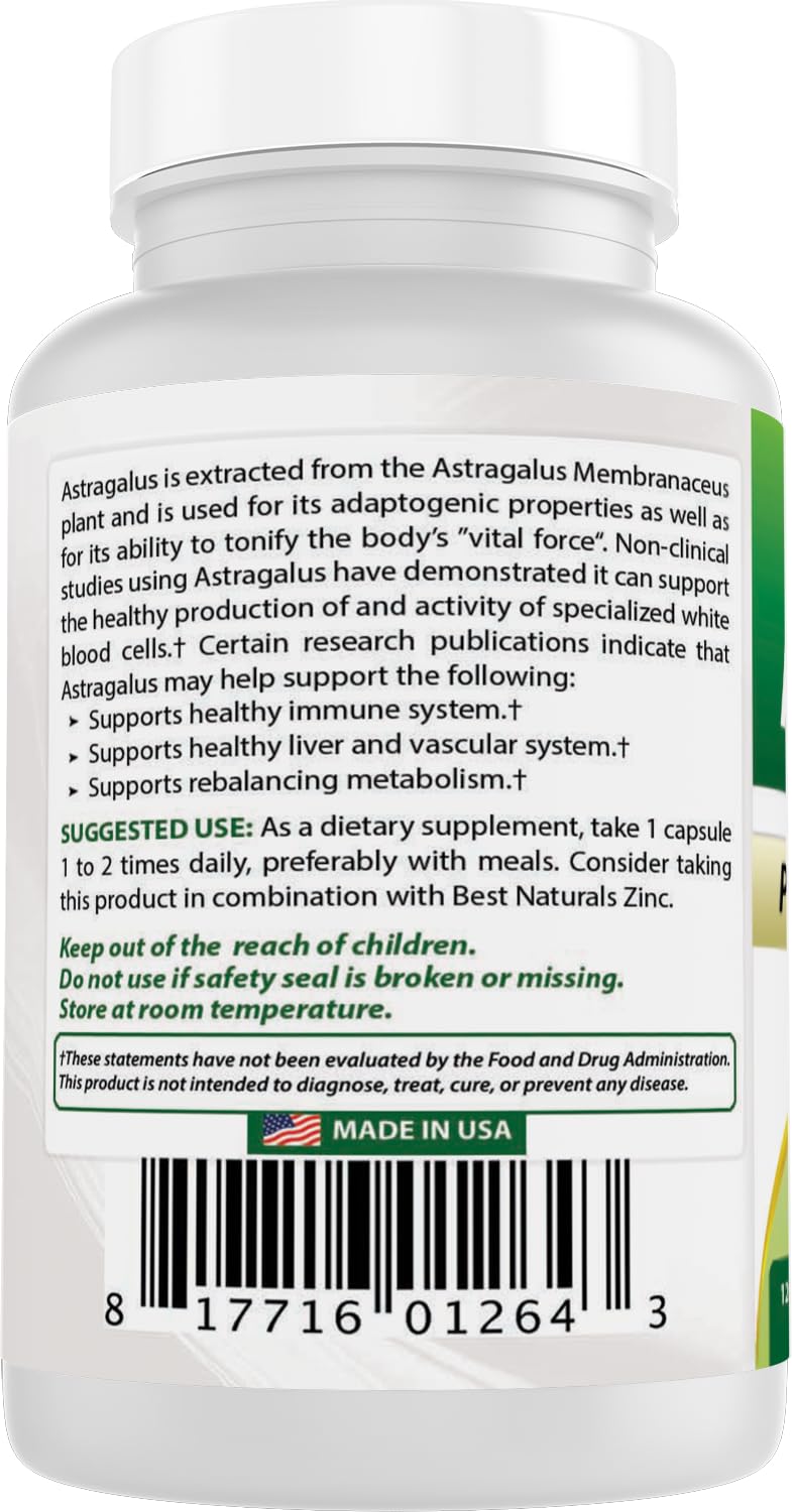 Best Naturals Astragalus bottle on counter signals convenient 120 capsules.