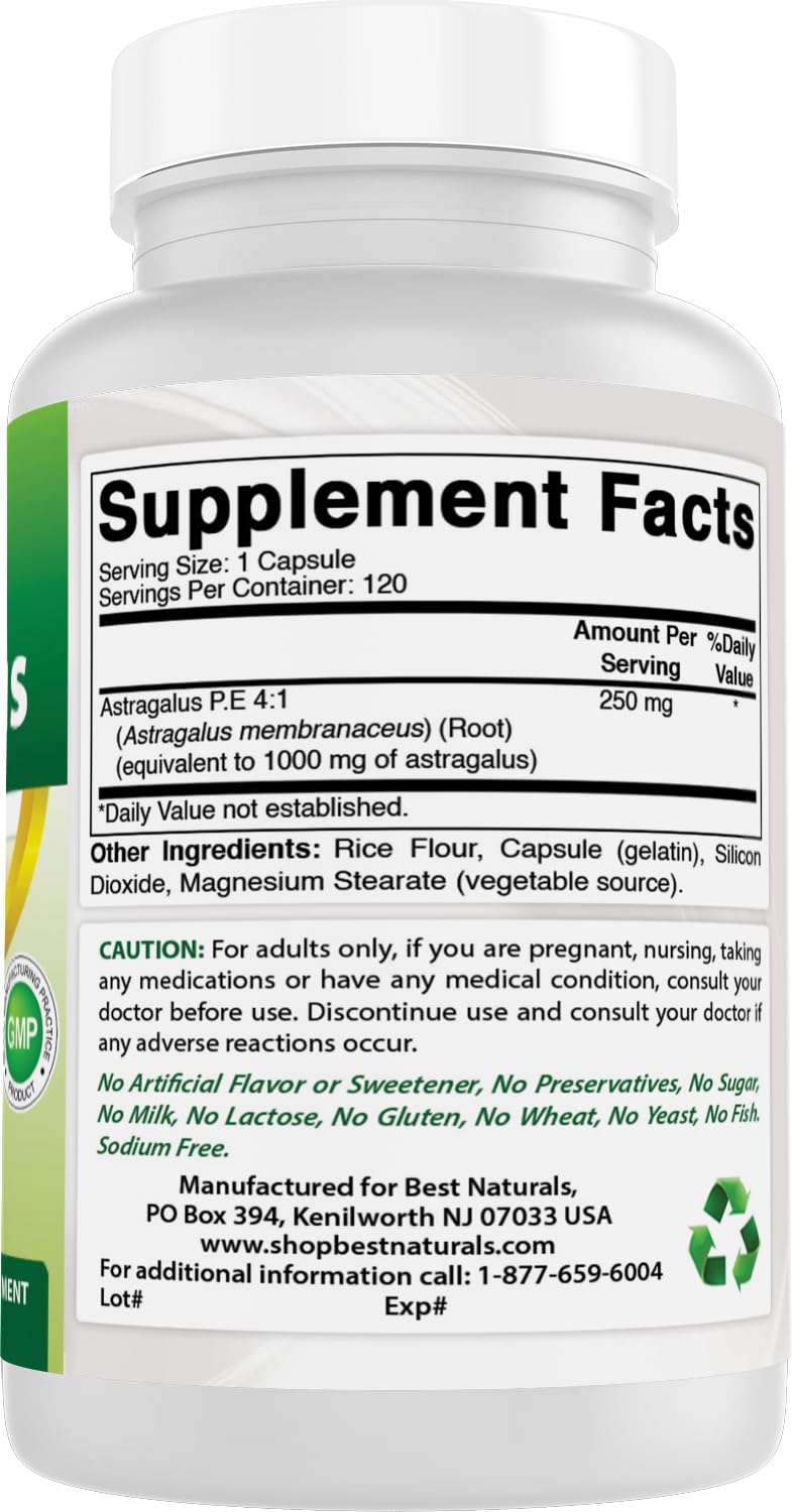Best Naturals Astragalus routine photo suggests easy swallowing with water.