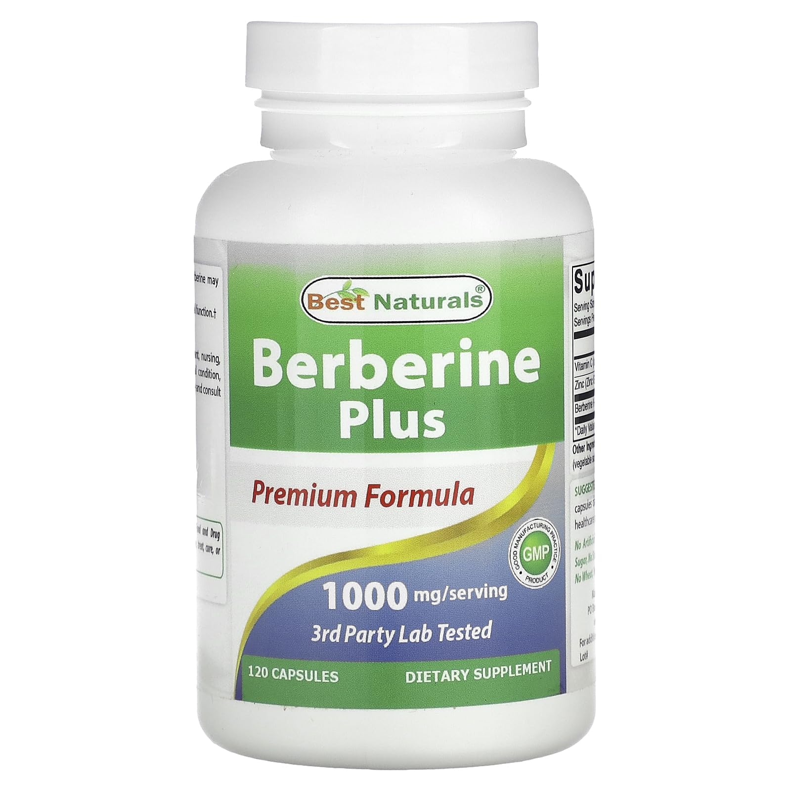 Best Naturals Berberine Plus bottle displaying 1000 mg per serving for daily metabolic support