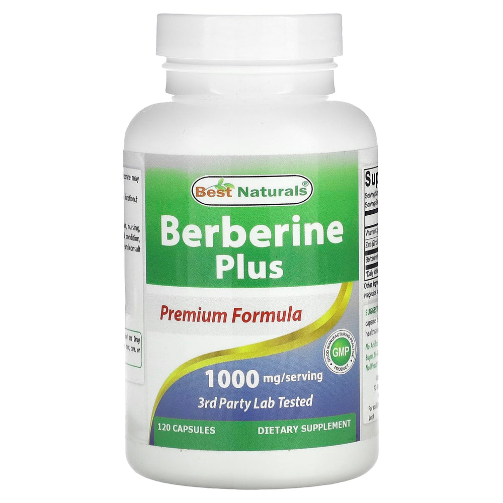 Best Naturals Berberine Plus bottle displaying 1000 mg per serving for daily metabolic support