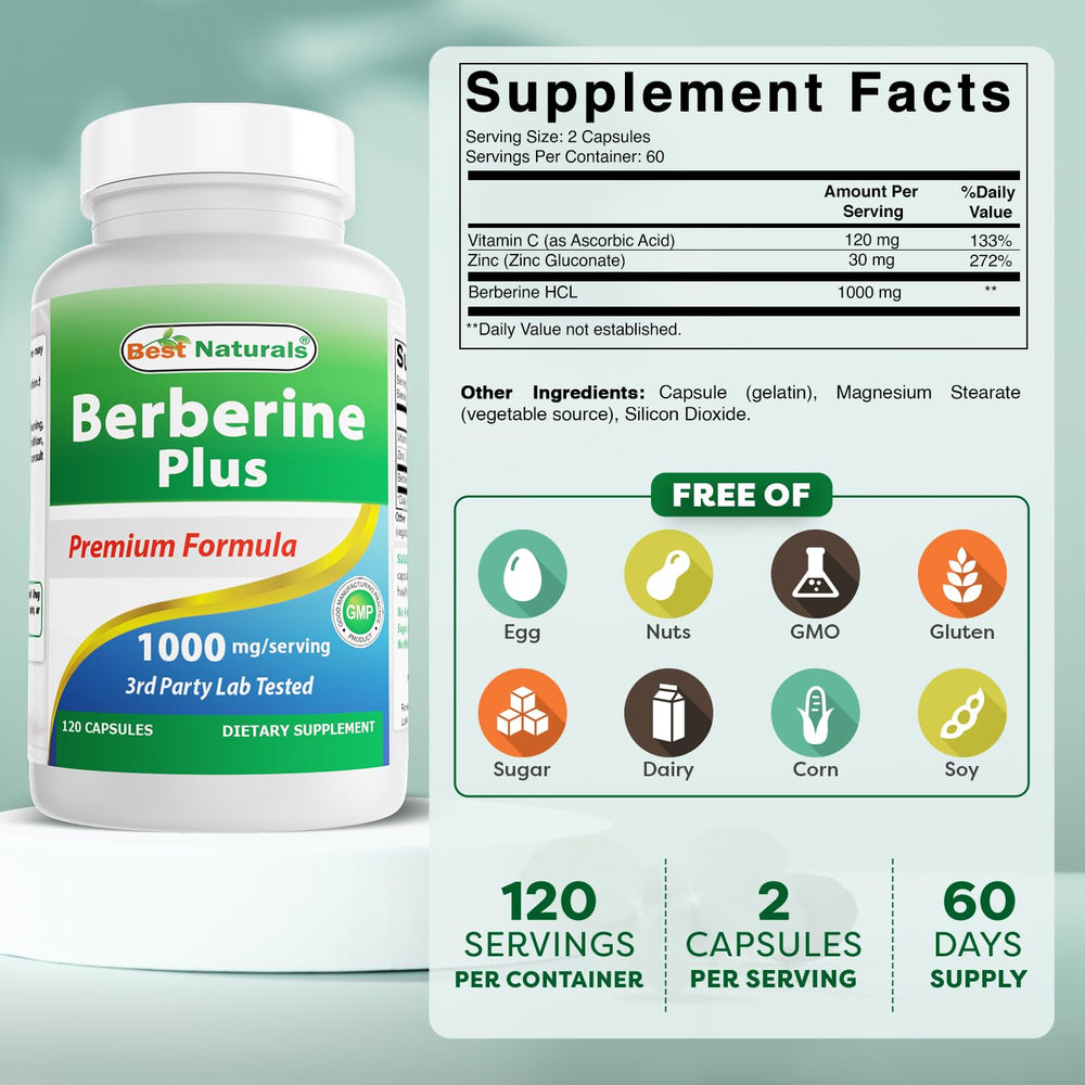 Capsules from Best Naturals Berberine Plus ready for daily use